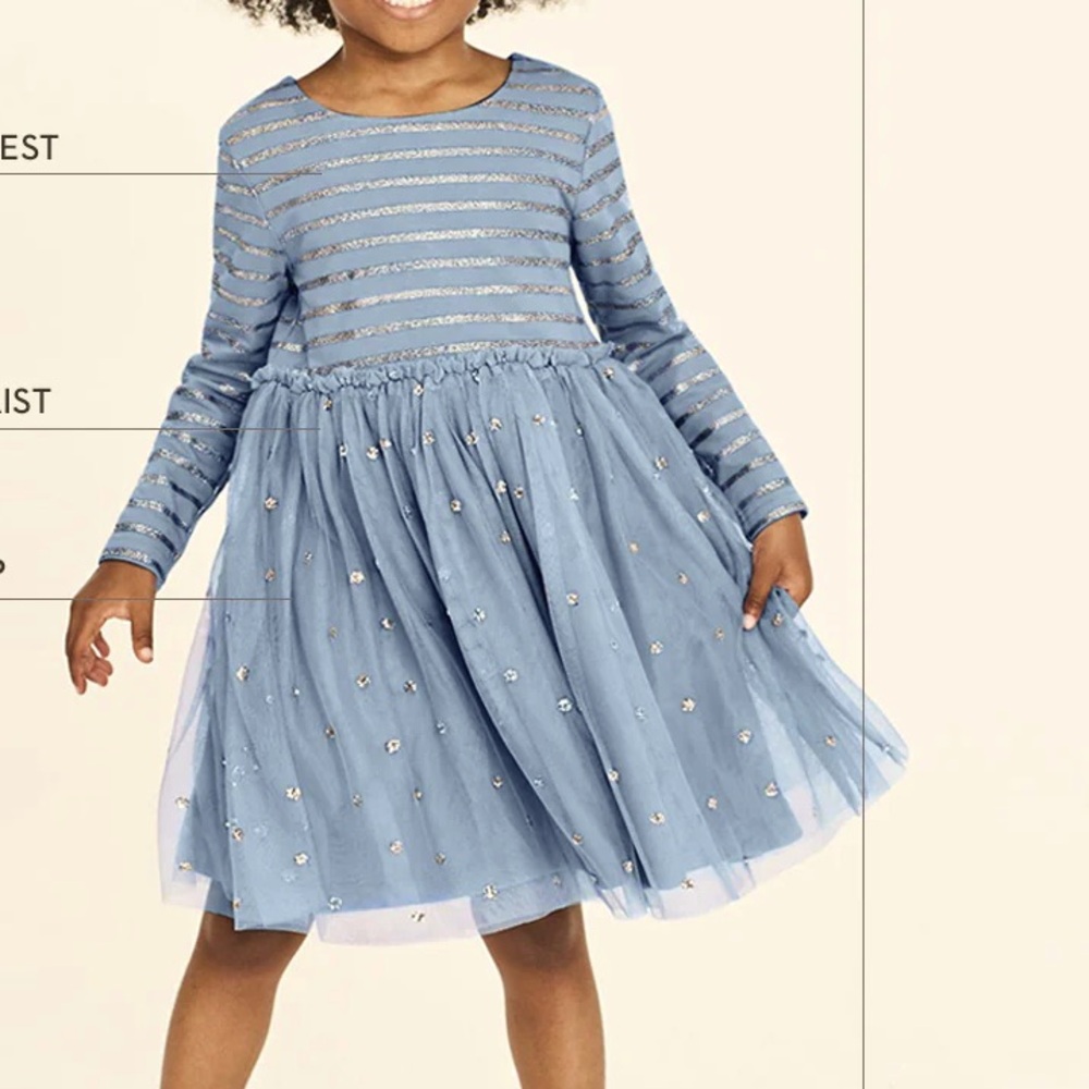 Mini Boden Light Blue Long-Sleeve Tulle Party Dress. Silver Sparkle 11–12 Years